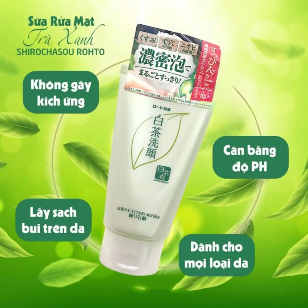 Sữa rửa mặt trà xanh ngừa mụn dạng kem Rohto