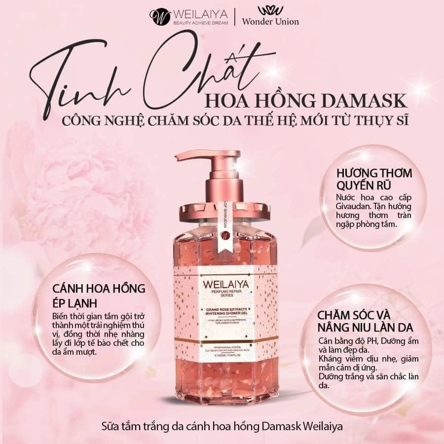 Sữa tắm thơm lâu Weilaiya Damask Rose Petal Shower Gel