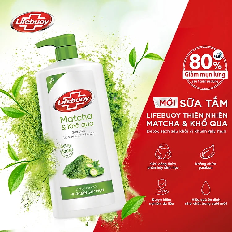 Sữa tắm trị mụn lưng Lifebuoy Matcha Khổ Qua