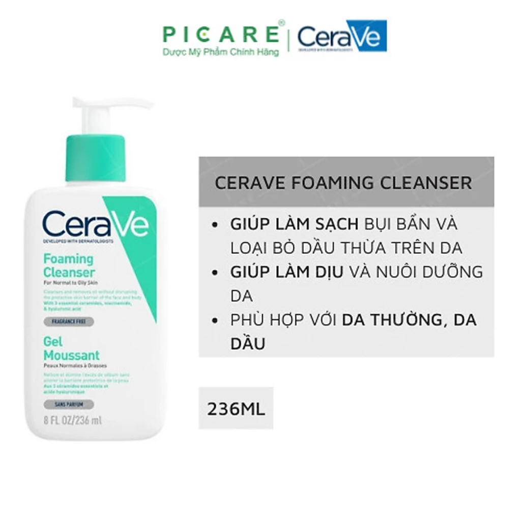 Sữa rửa mặt nam CeraVe Foaming Cleanser – Làm sạch sâu, kiểm soát dầu nhờn và phục hồi da hiệu quả