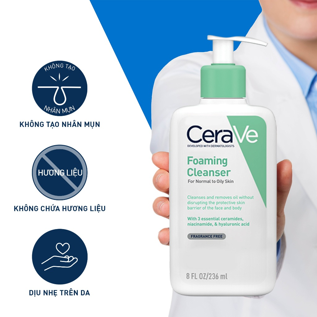 Sữa rửa mặt Cerave Foaming Cleanse chuyên dành cho da dầu mụn