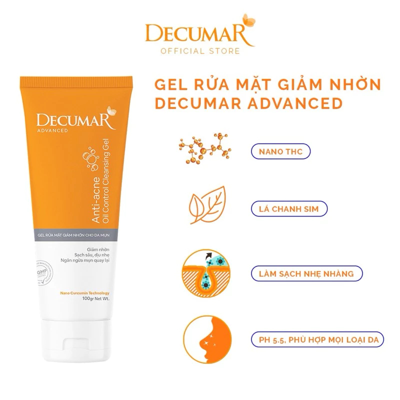 Gel rửa mặt ngừa mụn cho da mụn Decumar Clean
