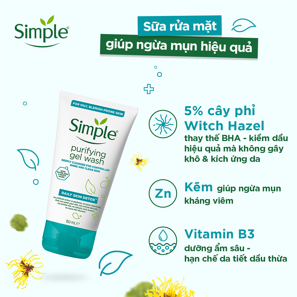 Sữa rửa mặt Simple kiềm dầu, ngừa mụn cho da mụn nhạy cảm