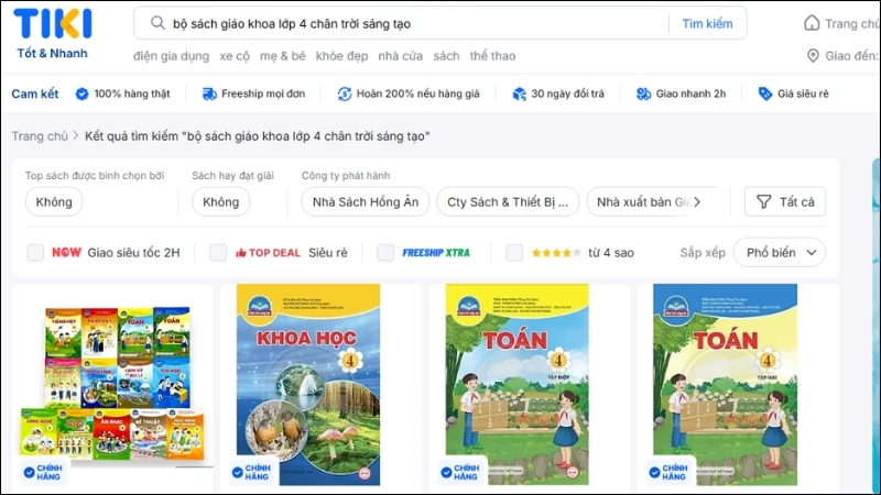 Gõ từ khóa bộ sách giáo khoa lớp 4 kèm tên bộ sách