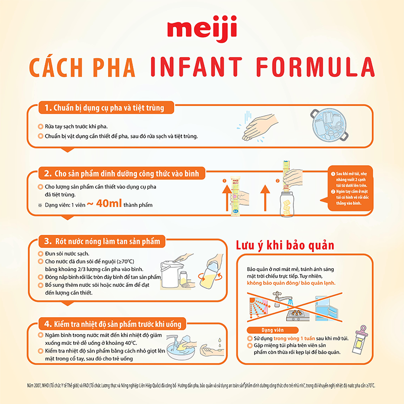 Cách pha sữa Meiji thanh số 0 (0-1 tuổi)