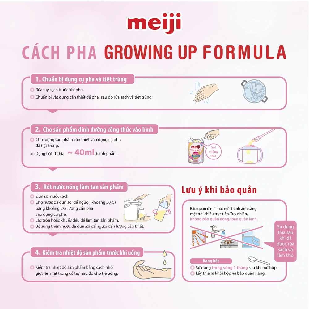 Cách pha sữa Meiji thanh số 9 (1-3 tuổi)