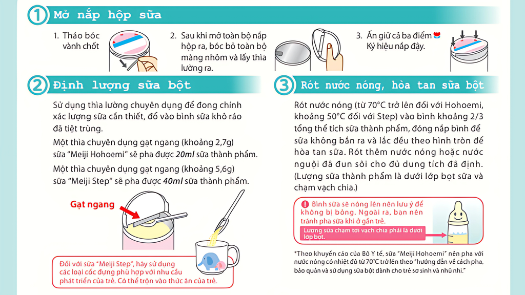 cách pha sữa meiji 0 1 dạng bột