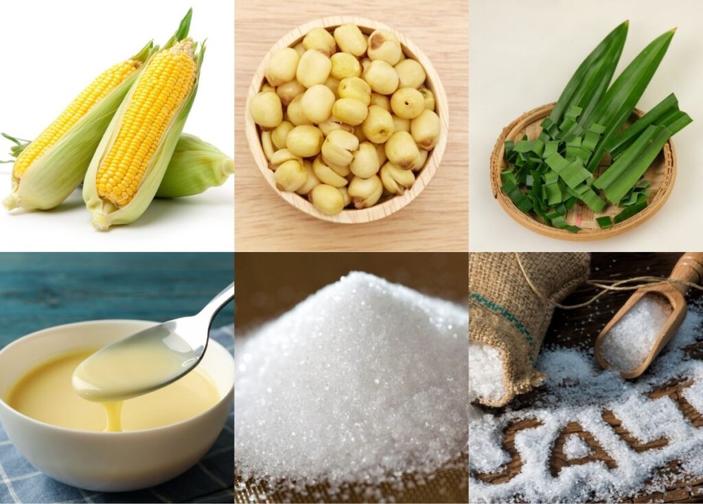 nguyên liệu làm sữa ngô hạt sen