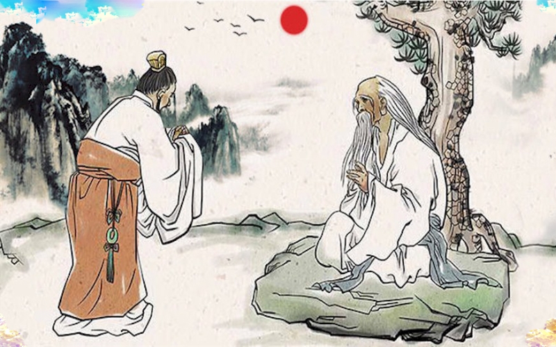 Tranh minh họa Viên Liễu Phàm đàm đạo cùng Thiền sư Vân Cốc tại chùa Tê Hà