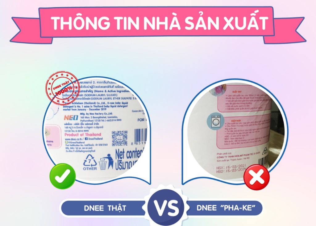 phân biệt nước giặt dnee thái qua tem phụ