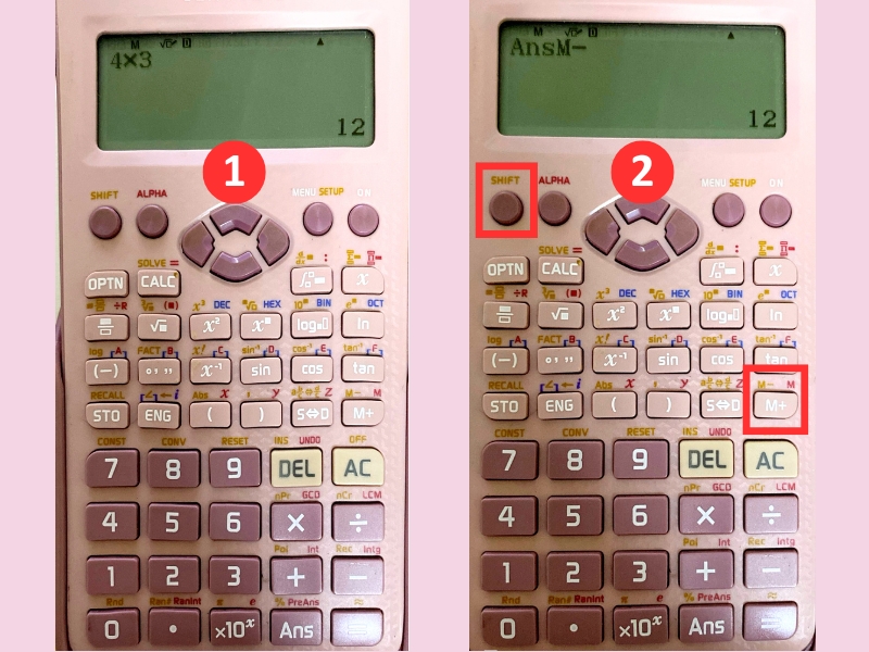 Bấm M- để trừ 12 khỏi bộ nhớ