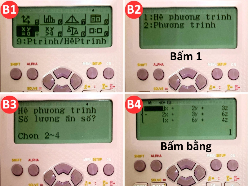 Cách giải hệ phương trình 2, 3, 4 ẩn bằng máy Casio FX-580VN X