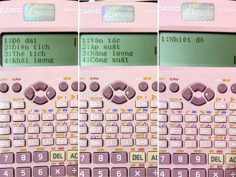Các loại đơn vị phổ biến có thể chuyển đổi trên máy tính Casio