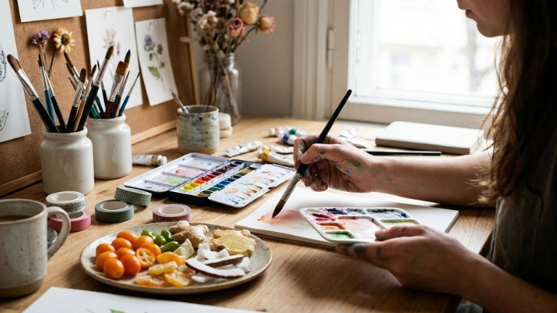 Vẽ tranh ngày Tết, thư giãn và tập trung cảm xúc