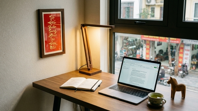 Câu đối Tết Bính Ngọ 2026 chúc công danh treo bàn làm việc