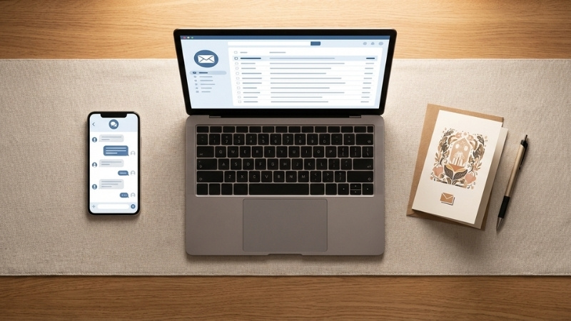 Chọn lời chúc Tết sếp theo kênh gửi: nhắn tin 1–2 dòng, email 3–4 dòng, thiệp 2–3 câu trang trọng