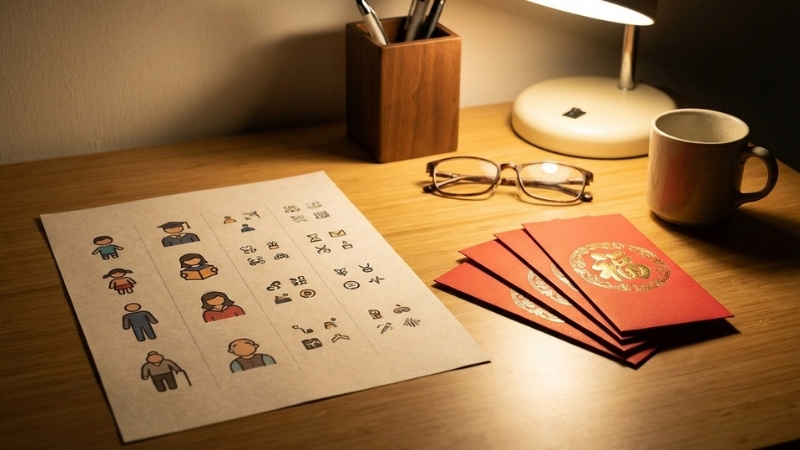 Chuẩn bị bao lì xì 2026 theo nhóm tuổi con cháu trong họ hàng giúp thống nhất mức tiền