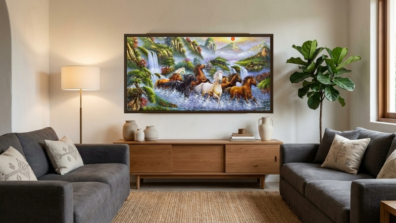 Tranh ngựa tối giản trang trí Tết 2026 hợp năm Bính Ngọ