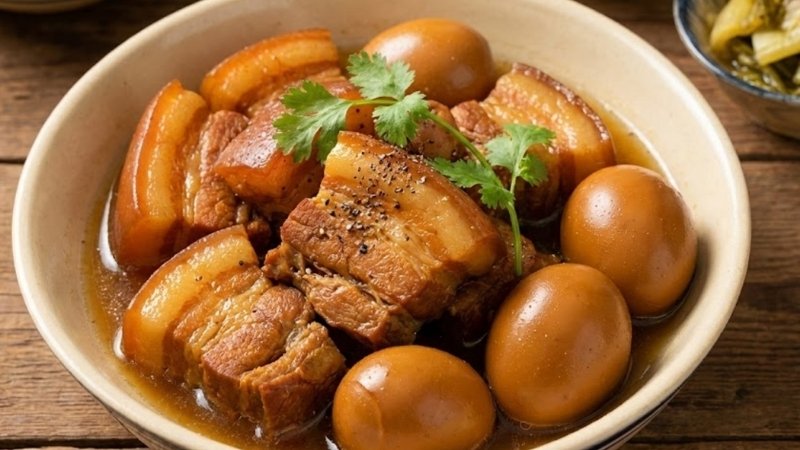 Hâm thịt kho công suất vừa, đậy nắp hờ và đảo nhẹ để món nóng đều