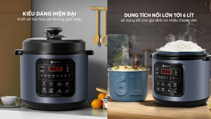 Nồi áp suất điện tử Elmich PCE-8571 giúp món kho, hầm chín nhanh, mềm sâu, tiết kiệm thời gian nấu Tết