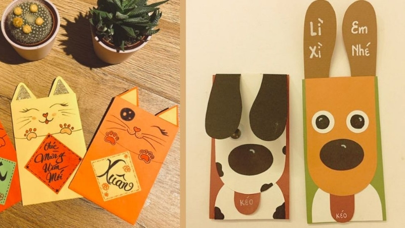 Gấp giấy đỏ, dán họa tiết và vẽ lời chúc để tạo bao lì xì độc bản đầy ý nghĩa