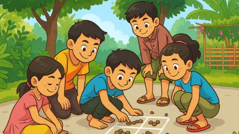 Bàn chơi ô ăn quan với chú thích ô dân – ô quan