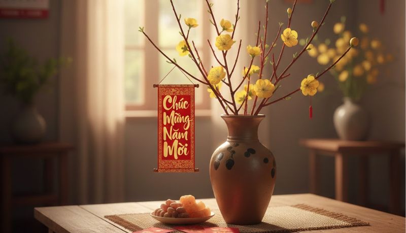 Một bình hoa đơn giản cũng đủ giữ không khí Tết ấm cúng