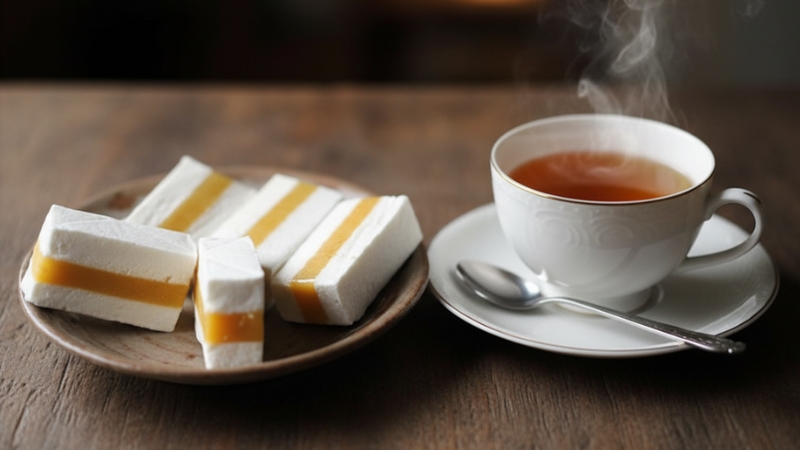 Uống trà xanh với bánh in