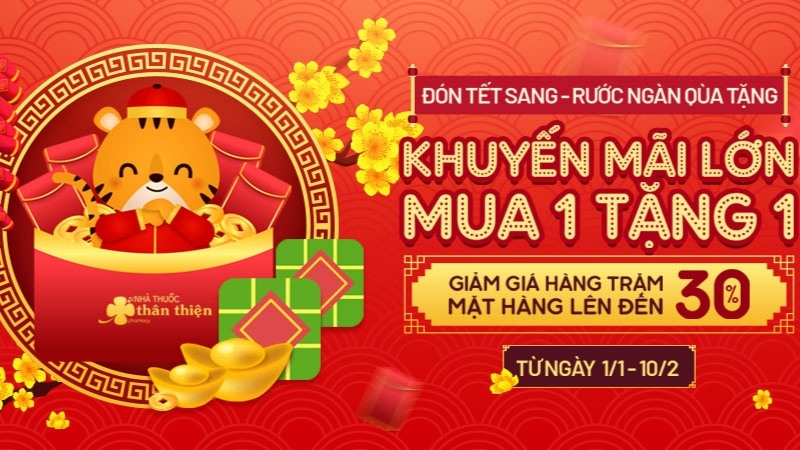 Banner khuyến mãi mua 1 tặng 1 dịp Tết