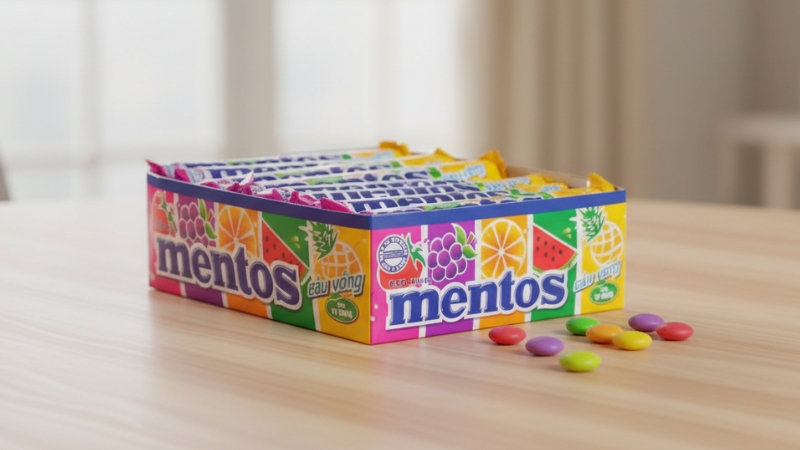 Mentos là dòng kẹo nổi tiếng với lớp vỏ giòn và phần nhân mềm
