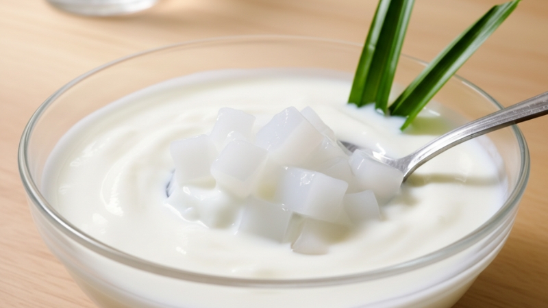 Ăn thạch dừa cùng sữa chua không đường