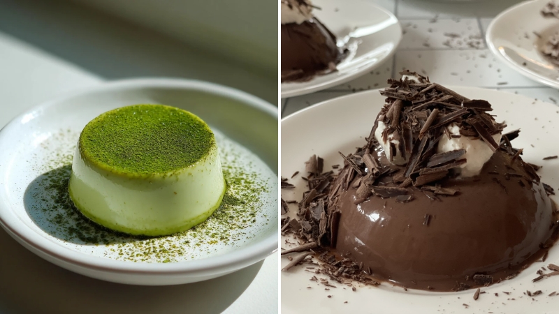 Panna Cotta trà xanh (Matcha) và Socola