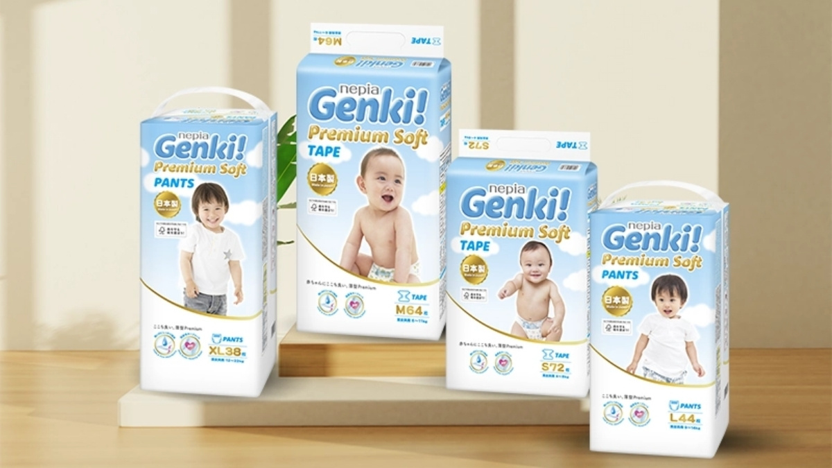 Form tã Genki vừa vặn, thiết kế phần chun eo có độ đàn hồi tốt