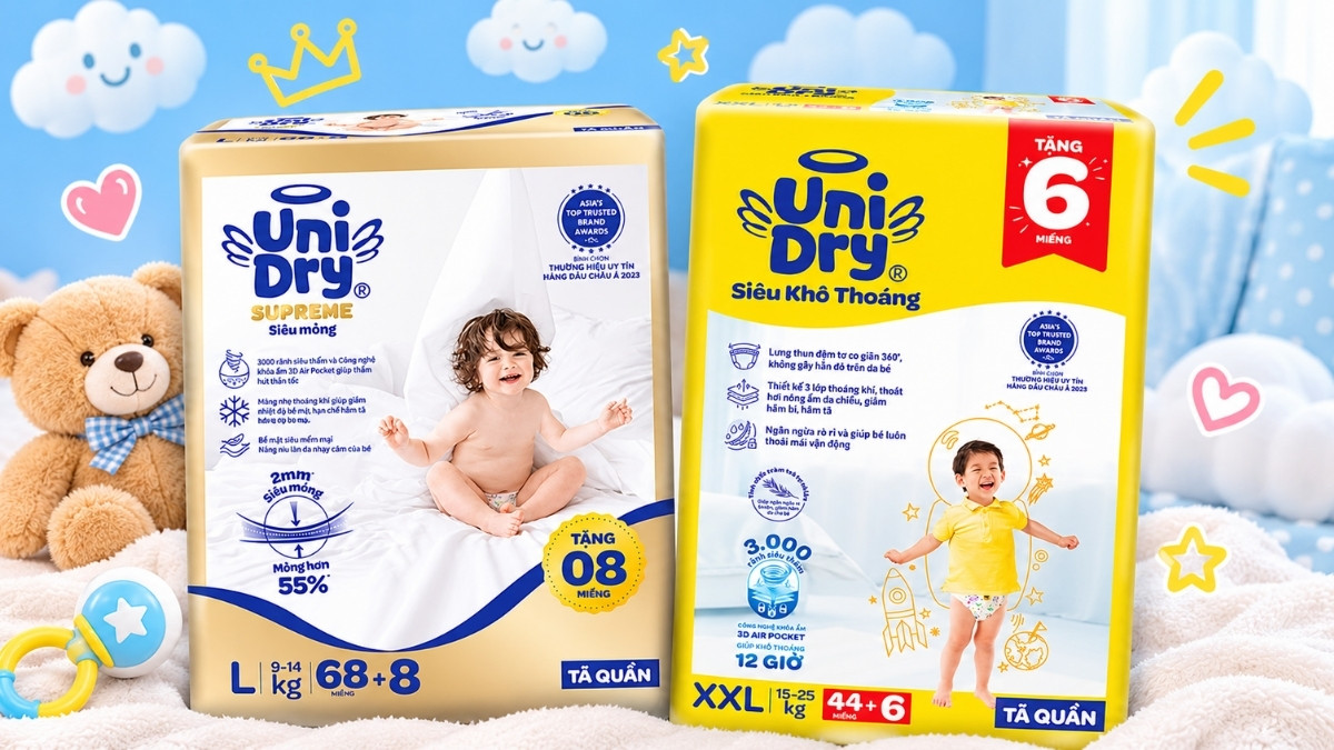 Tã quần UniDry thuộc tập đoàn Taisun (Đài Loan), sản xuất tại Việt Nam