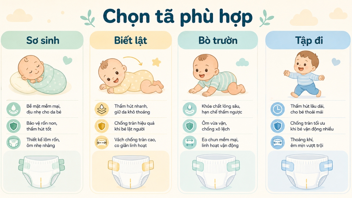Chọn tã dán hay tã quần theo từng giai đoạn