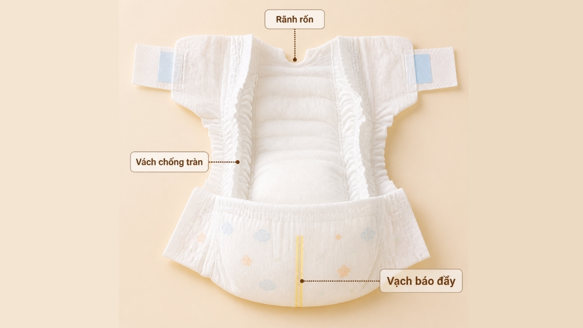 Vạch báo đầy đổi màu để nhận biết thời điểm thay bỉm dễ dàng