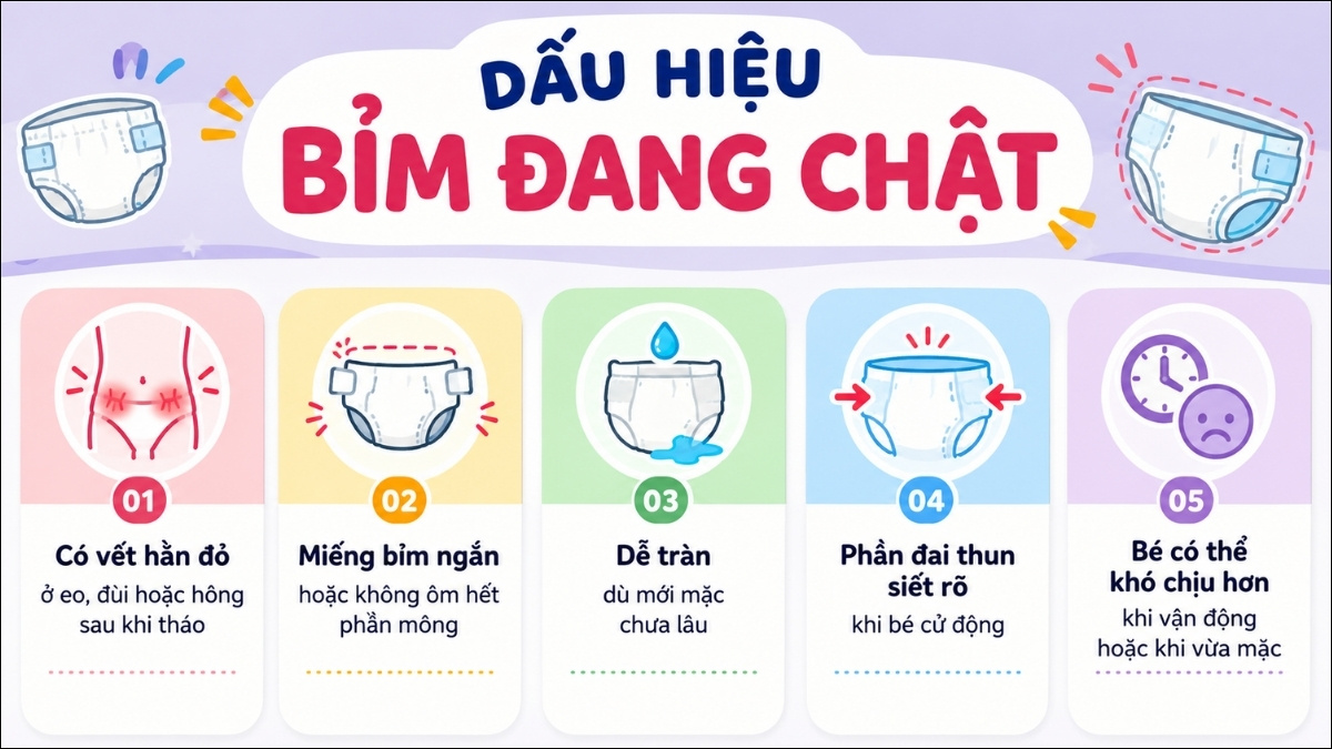 Các dấu hiệu bỉm đang quá chật