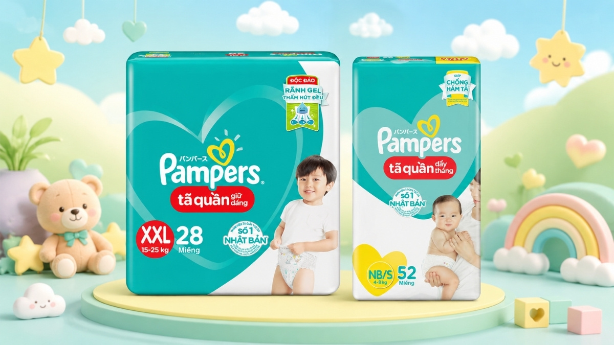 Pampers là thương hiệu tã giấy trẻ em thuộc P&G (Mỹ)