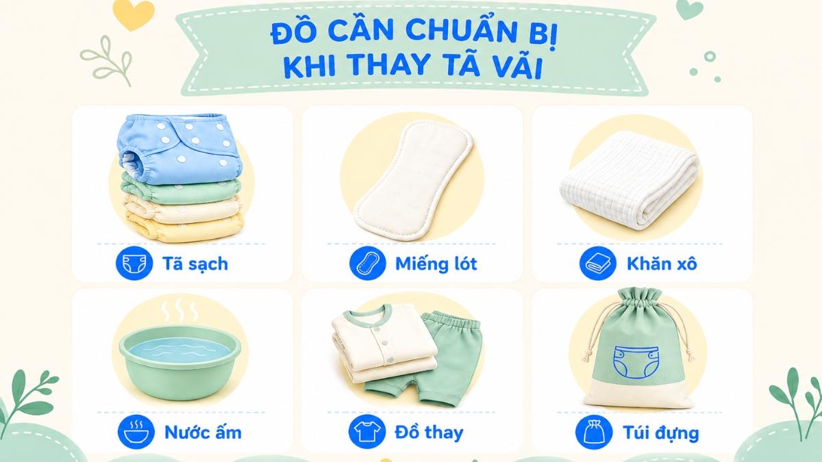 Trước khi dùng tã vải, bạn nên để sẵn các món sau trong tầm tay