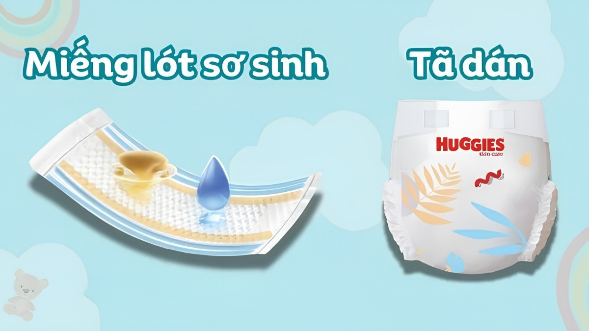 Lựa chọn phổ biến cho bé dưới 1 tháng tuổi là miếng lót sơ sinh và tã dán