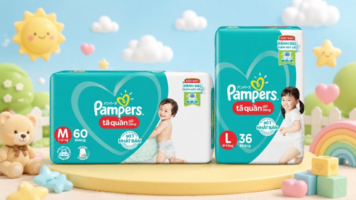 Bỉm Pampers sản xuất tại Việt Nam ghi tiếng Việt trên bao bì