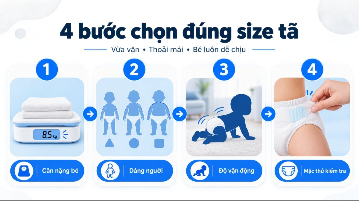 Các bước chọn đúng size tã cho bé