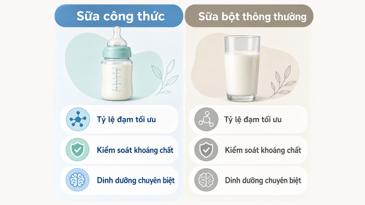 Điểm khác biệt chính giữa sữa công thức và sữa bột thông thường