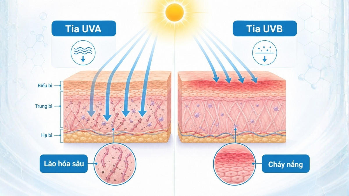 Tác động của tia UVA và UVB đối với da