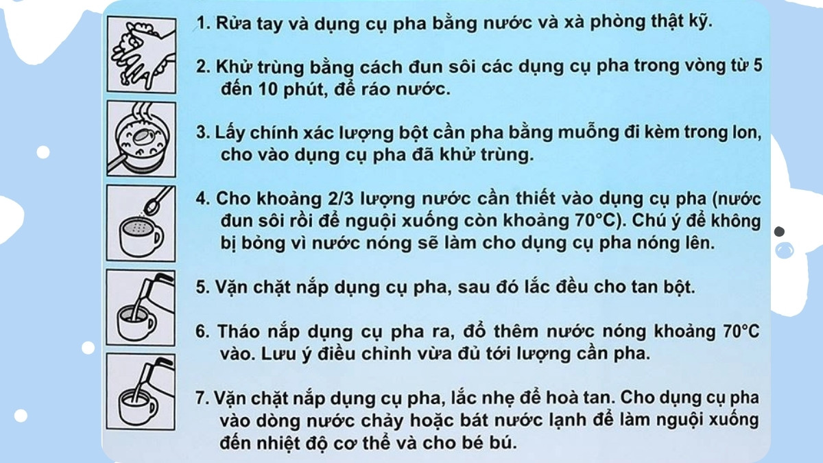 Quy trình các bước pha sữa bột Morinaga