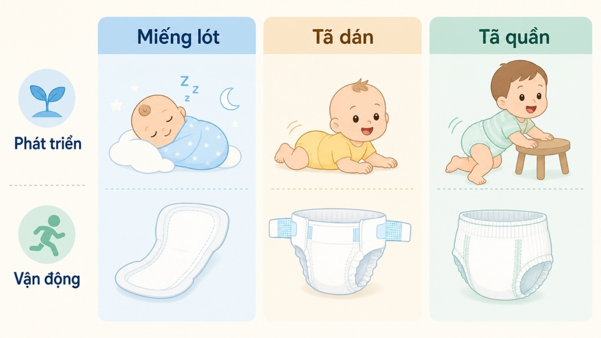 Phân biệt tã dán với miếng lót và tã quần