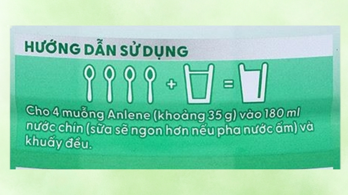 Tỷ lệ bột nước khi pha sữa Anlene