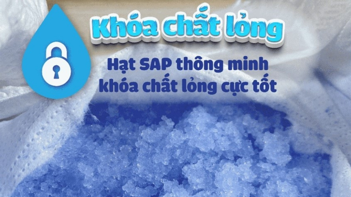 Hạt SAP có khả năng hút chất lỏng và khoá chặt thành dạng gel