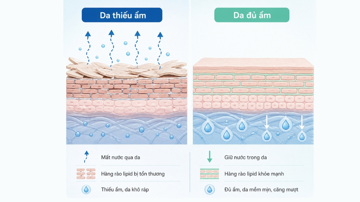 Tình trạng da đủ ẩm và da thiếu ẩm