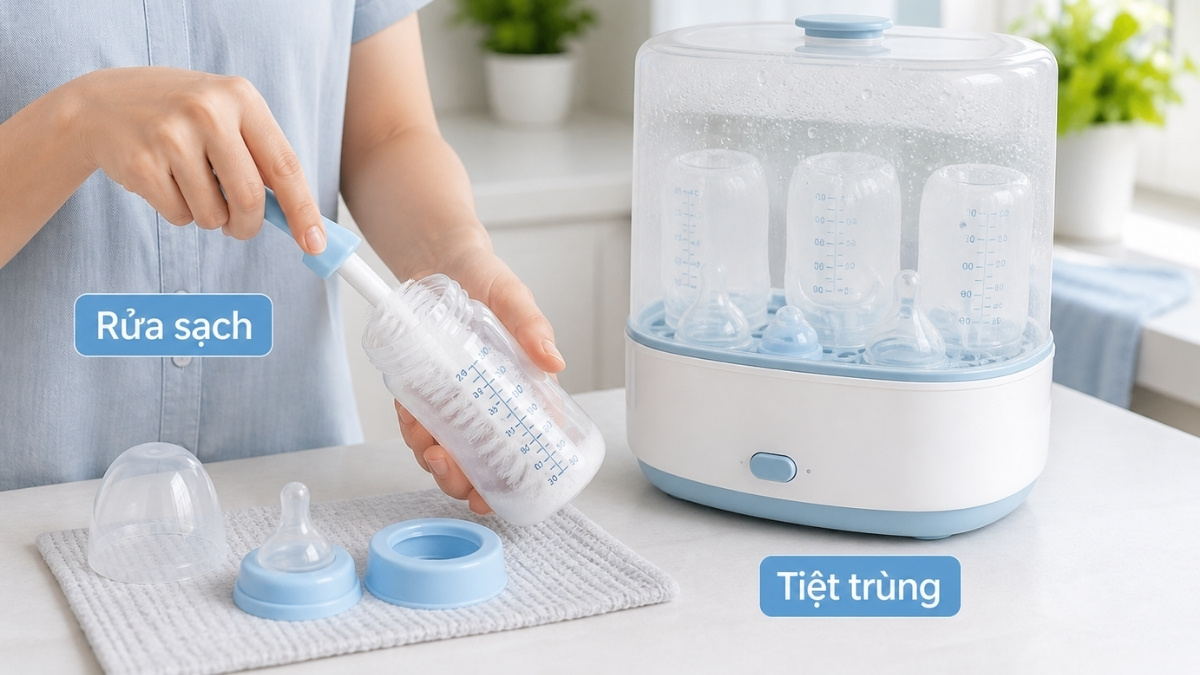 Tiệt trùng bình sữa, núm ti,...